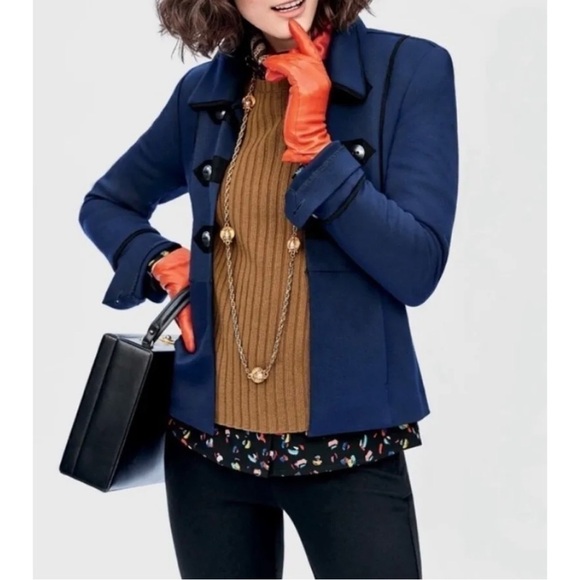 Cabi Sz M Navy Blue Ponte Knit Military Jacket Peplum Nautical Womens - Picture 8 of 15